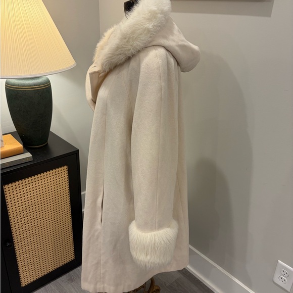 Vintage Trilogi Cream Wool Blend Y2K Luxury Long Winter Coat Size 20W - Picture 3 of 17